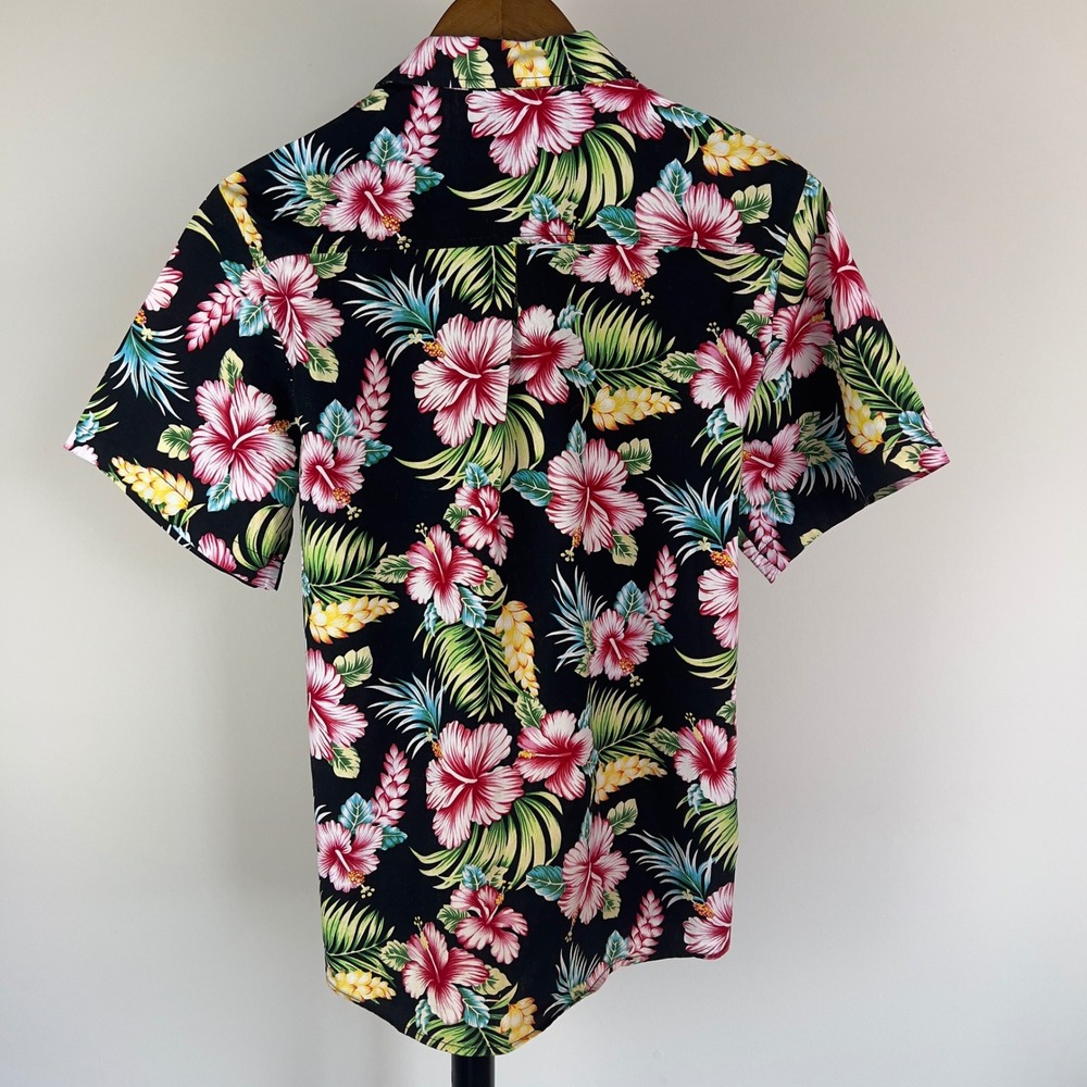 SSLR Mens Tropical Hibiscus Floral Button Down Shirt Black Pink Medium - Picture 4 of 7